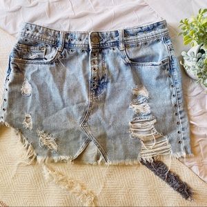 ZARA distressed jean skirt